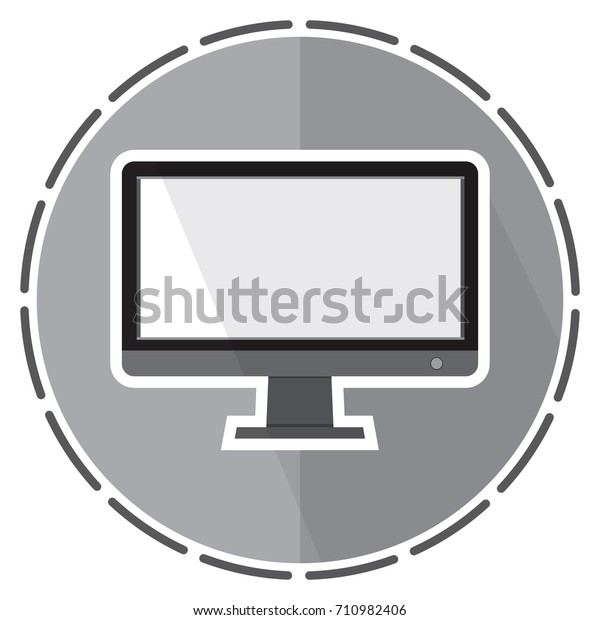 Computer monitor icon Flat PC symbol. Vector\
circle line on around with long\
shadow