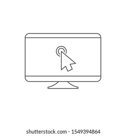Computer monitor icon. Laptop, notebook icon. Clicking arrow on screen symbol