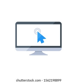 Computer monitor icon. Laptop, notebook icon. Clicking arrow on screen symbol
