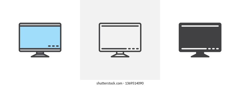 Computer monitor icon. Line, glyph and filled outline colorful version, Desktop screen outline and filled vector sign. Symbol, logo illustration. Different style icons set. Vector graphics