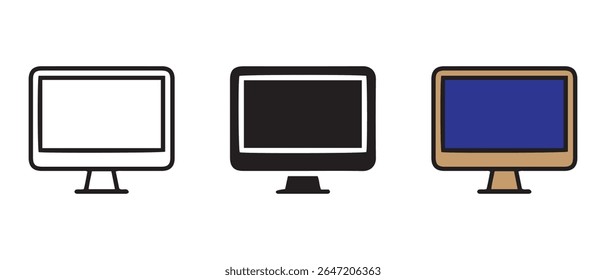 Computer monitor icon. Line, glyph and filled outline colorful version, Monitor Display Screen outline and filled vector sign. Symbol, logo illustration. Different style icons set. Vector.