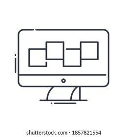 Computer monitor icon, linear isolated illustration, thin line vector, web design sign, outline concept symbol with editable stroke on white background.