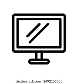 Computer monitor icon linear logo mark in black and white