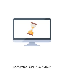 Computer monitor icon. Loading data, scan icon. Hourglass sign