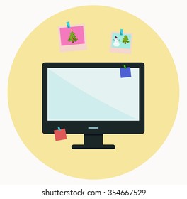 Computer Monitor icon. Modern Flat style with a  shadow