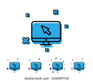 Computer or Monitor icon. Mouse cursor sign. Personal computer symbol. Line icon with geometric elements. Bright colourful design. Vector