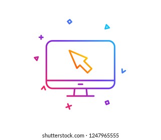Computer or Monitor icon. Mouse cursor sign. Personal computer symbol. Gradient line button. Internet icon design. Colorful geometric shapes. Vector