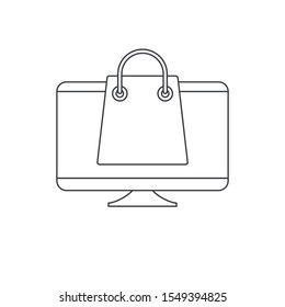 Computer monitor icon. Online shopping, shopping bag, internet marketing