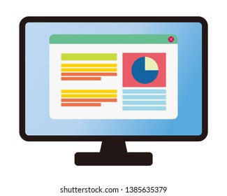 Computer monitor icon. Pop up window. Flat PC symbol. Vector illustration.