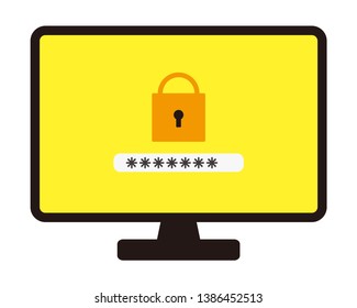 Computer monitor icon. Pop up window. Flat PC symbol. personal computer,security,password