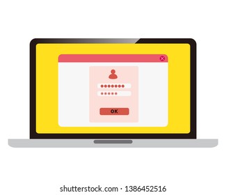 Computer monitor icon. Pop up window. Flat PC symbol. personal computer,security,password