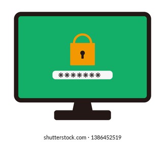 Computer monitor icon. Pop up window. Flat PC symbol. personal computer,security,password
