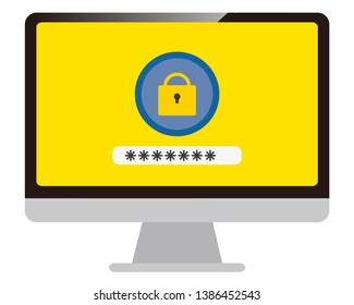 Computer monitor icon. Pop up window. Flat PC symbol. personal computer,security,password