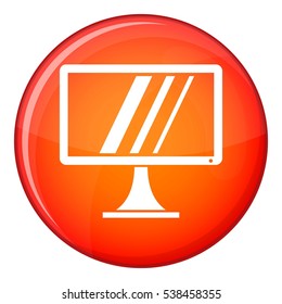 Computer monitor icon in red circle isolated on white background vector illustration