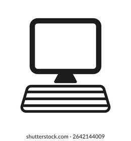 Computer monitor icon. Screen keyboard shape. Digital device vector. Office tech symbol.