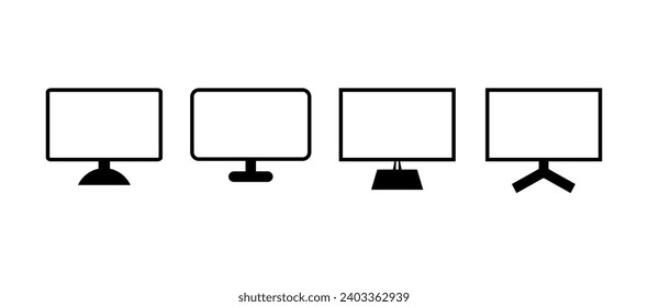 computer monitor icon, computer monitor set, line icon