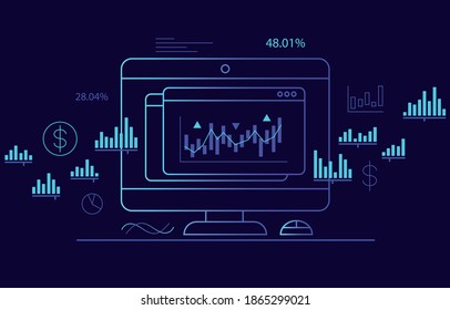 Computer monitor icon with stock stock exchange and finance data. Financial data and statistic concept. Vector illustration design