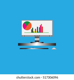 Computer monitor icon. technology design.  business concept bar graph, vector illustration with eps 10 on blue background