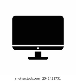 Computer monitor icon vector. PC desktop monitor symbol solid flat icon