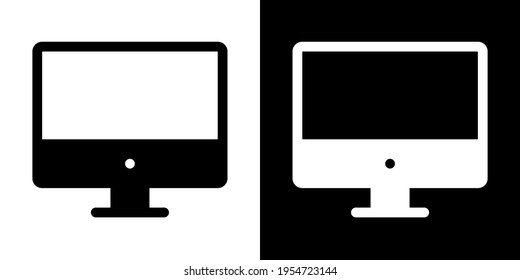 Computer Monitor. Icon in White and Black Version.