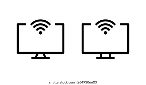 Computer monitor icon with wifi signal. Wireless internet connection symbol on modern desktop screen