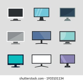 Computer Monitor Icons, Smart Tv Or Desktop Symbols Set