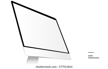 Computer Monitor IMac With Blank Screen Isolated On White Background. Showcase Your Website Design Project. Text: Work Presentation. Monitor Mockup. Vector Illustration