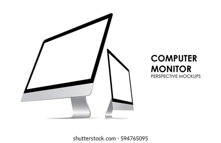 Computer monitor iMac with blank screen isolated. iMac perspective mockups. View to showcase your website design project. Vector illustration