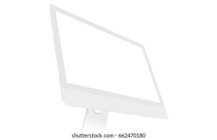 Computer monitor iMac mockup with blank screen isolated on white background. Perspective view to showcase your website design. Vector illustration