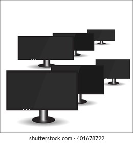 computer monitor isolated display black screen lcd tv icon of flat vector