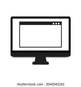 Computer monitor Isolated on white background. Open blank browser. Simple, flat style. Graphic vector illustration.