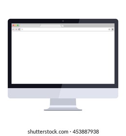 Computer monitor Isolated on white background. Open blank browser. Simple, flat style. Graphic vector illustration.