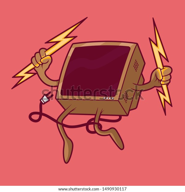 Computer Monitor Jumping Vector Illustration Piracy Stock Vector