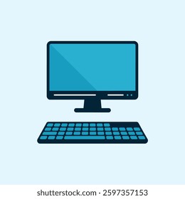 A computer monitor and keyboard arranged neatly, isolated on a plain background, representing a modern workstation setup.