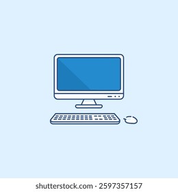A computer monitor and keyboard arranged neatly, isolated on a plain background, representing a modern workstation setup.