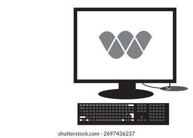 Monitor de computador com teclado em um design de logotipo