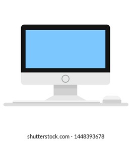 computer monitor, keyboard and mouse in cartoon style icon on white, stock vector illustration