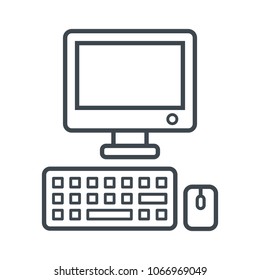 Computer monitor, keyboard, mouse. Computer device technology digital. Vector illustration