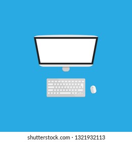Computer monitor, keyboard, mouse. Vector illustration