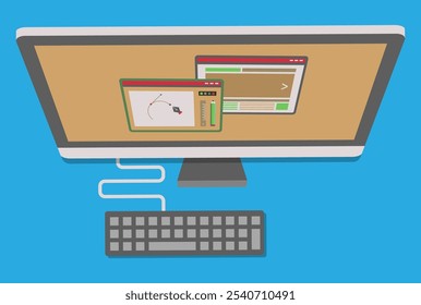 monitor de computador com ilustração de vetor de teclado