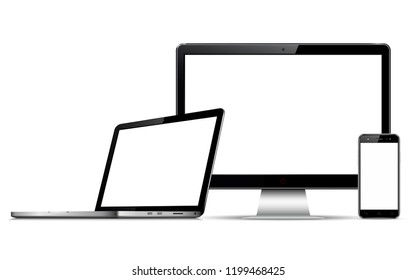 Computer monitor, laptop and mobile phone with blank screen