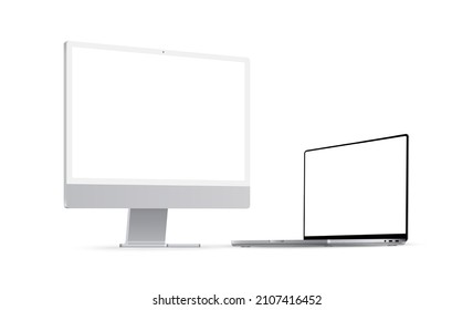 Computer Monitor and Laptop Mockups With Perspective Side View. Showcase Your Website Design Project in Modern Style. Vector illustration
