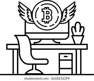 A computer monitor with a large B on it and a pair of wings above it