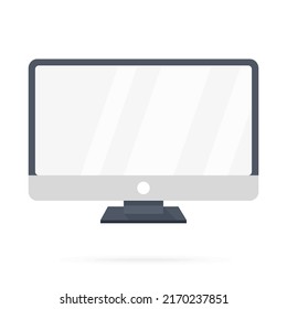 Computer monitor with light reflections on screen, on white background . Flat design illustration. Stock vector graphics