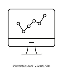 Computer Monitor With Line Graph Icon. Data Analysis, Business Growth, And Performance Tracking Outline Symbol. Financial Insights And Market Trends. Editable Stroke. Isolated Vector Illustration.