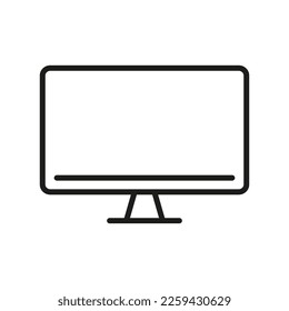 Computer Monitor Line Icon. PC Wide Screen Desktop Linear Pictogram. TV with Digital LCD Technology Outline Symbol. Monitor Screen Sign. Editable Stroke. Isolated Vector Illustration.