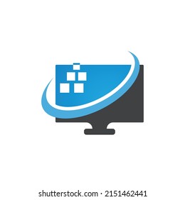 Computer Monitor Logo Vector Illustration Icon Design