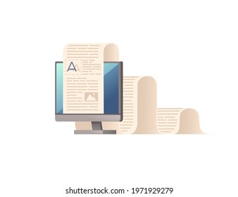 Computer Monitor With Long Paper List Online Education Concept Vector Illustration On White Background