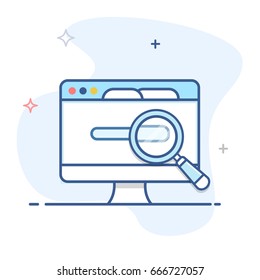  Computer monitor and magnifier line illustration