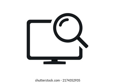 Computer monitor with magnifying glass icon. Vector illustration